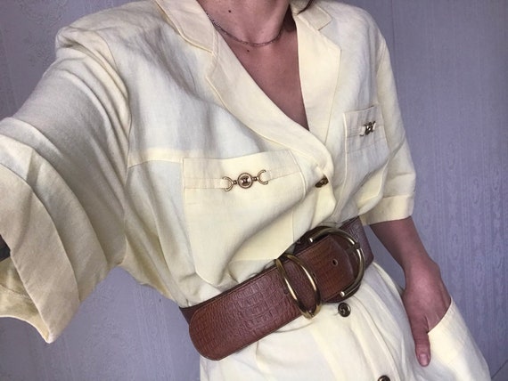 Vintage Lemon Linen blend Short Sleeve Nautical Sh