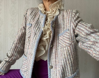 Veste en tweed de laine mélangée pastel vintage/ M - L