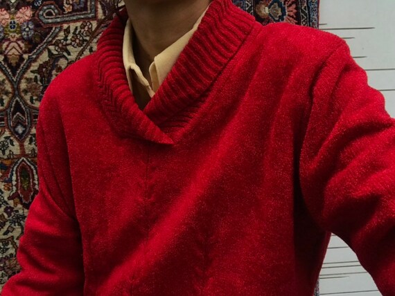 Vintage Shawl V Strawberry Red Cotton blend Top/ B