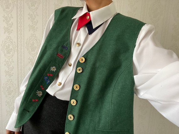 Vintage Forest Green fleece Wool Vest/ Waistcoat/… - image 1