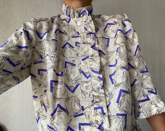 Vintage Silk Quarter Sleeve Jacquard Blouse/ S - M