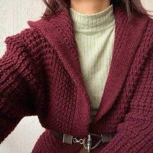 Vintage Burgundy Hooded Mohair blend open Cardigan/ Sweater/ M - L