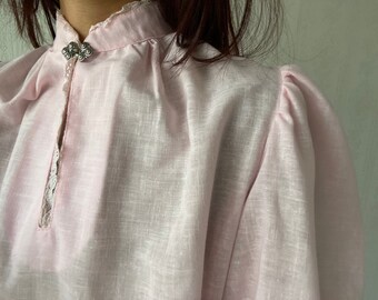 Vintage powder Pink nehru Cotton Blouse/ M - petite L