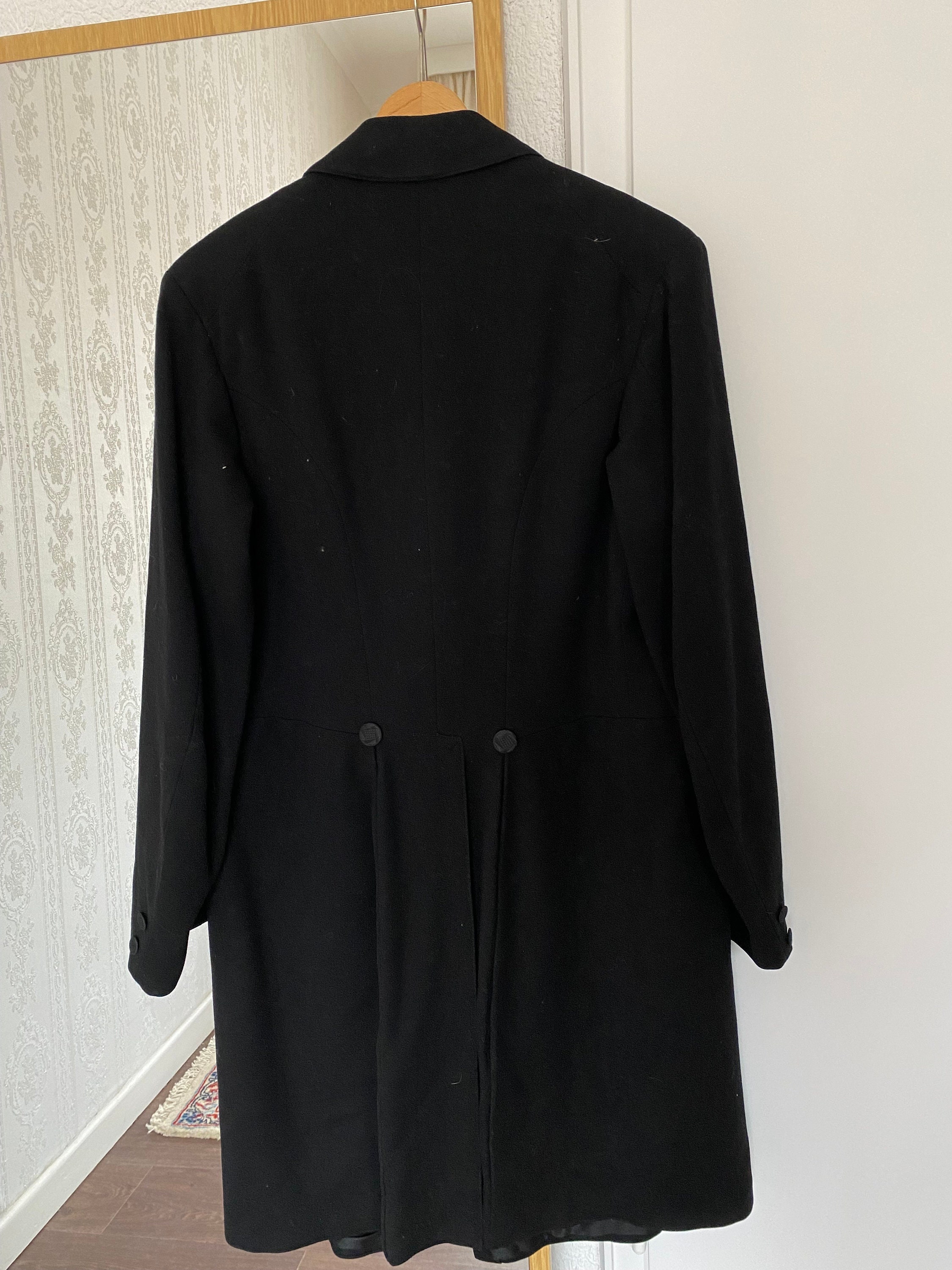 Vintage Black Wool Double Breasted Midi Coat/ Jacket/ M - L Vintage Black Wool Double Breasted Midi Coat/ Jacket/ M - L