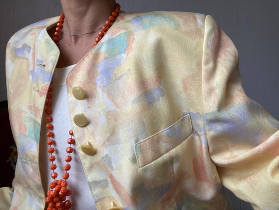 Vintage Yellow Crazy Pattern Collarless Jacket/ M - image 7