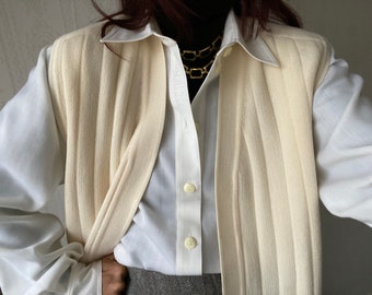 Vintage cream Pure Wool Knit open Vest/ L