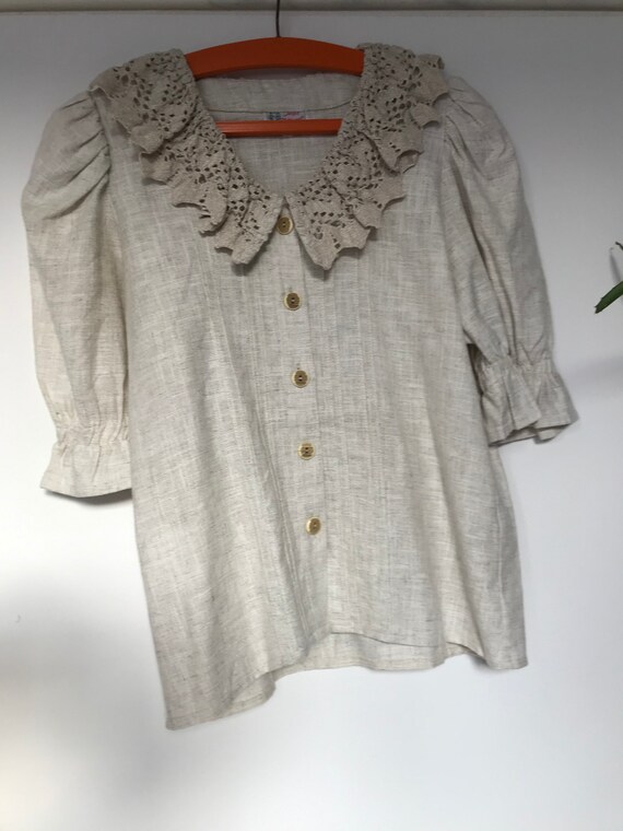 Vintage Cotton Linen blend folklore Blouse/ M - image 8