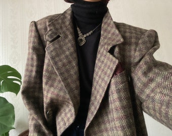 Blazer croisé vintage à carreaux en laine/ L - XL