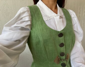 Vintage groene puur linnen mouwloze folklore jurk/ Trachten/ L