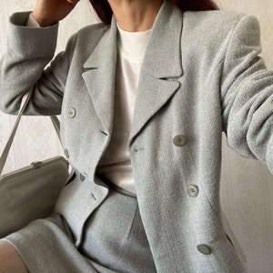 Vintage cold Grey Wool blend double breasted mini Skirt Suit/ S