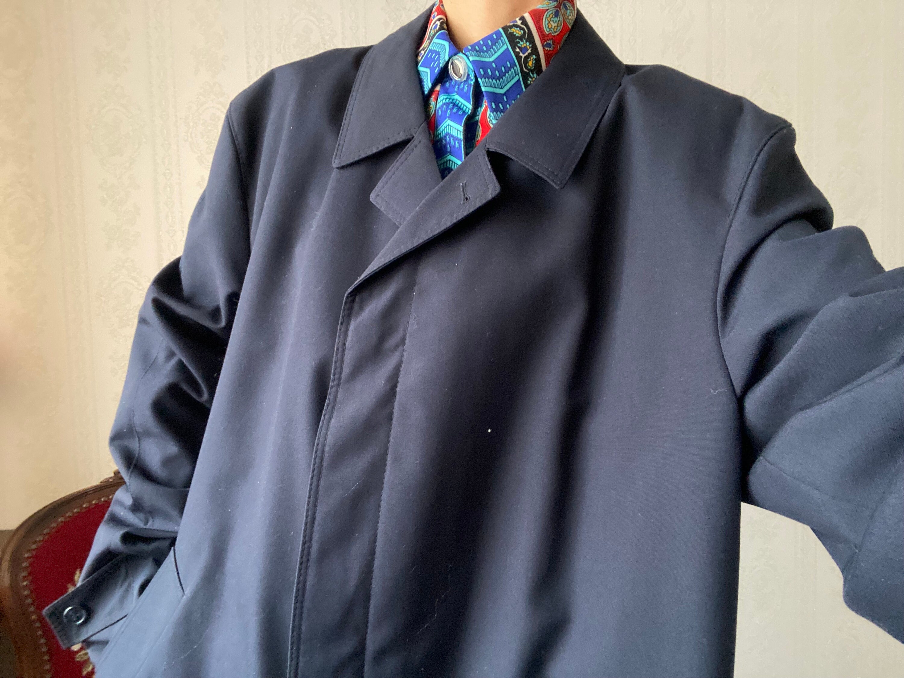 ヴィンテージ ユニセックス ネイビーブルー トレンチコート / XL - 3XL