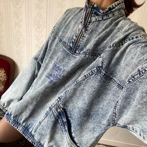 Vintage Unisex High Neck Acid Wash Oversized Denim Pullover / L 3XL Bild 2