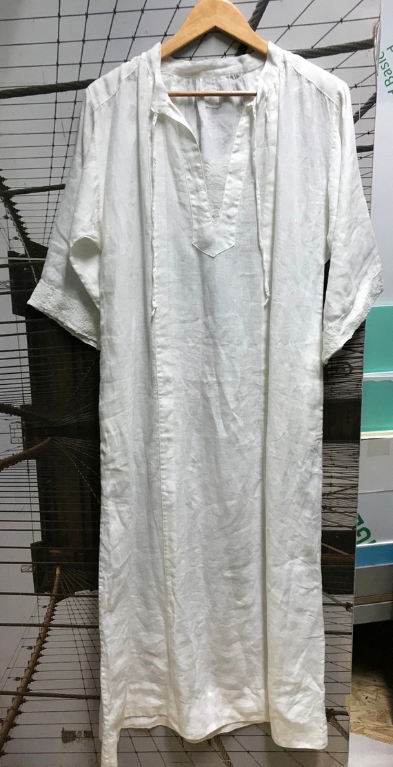 White pure Linen Long Dress/ tall L - image 8
