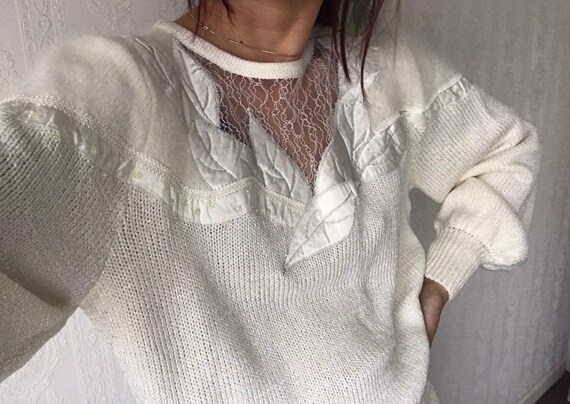 Angora Sweater Royal Blue White Beaded Jumper Vintage Women/'s Lavish Sweater Medium