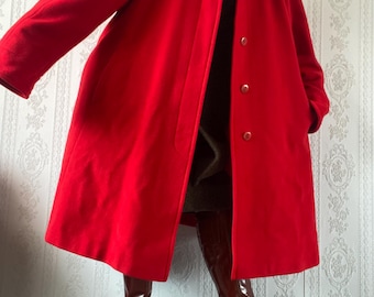 Abrigo midi de cuello alto de mezcla de lana y mohair rojo vintage / Talla M - L