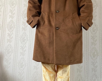 Vintage Unisex Caramel Brown Wool Raglan Coat/ L - XL