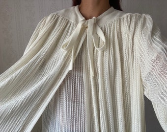 Vintage Cream Sheer Knit Loungewear/ Dressing Gown/ XL - XXL