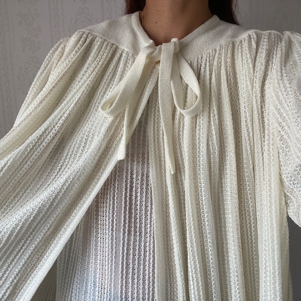 Vintage Cream Sheer Knit Loungewear/ Dressing Gown/ XL - XXL