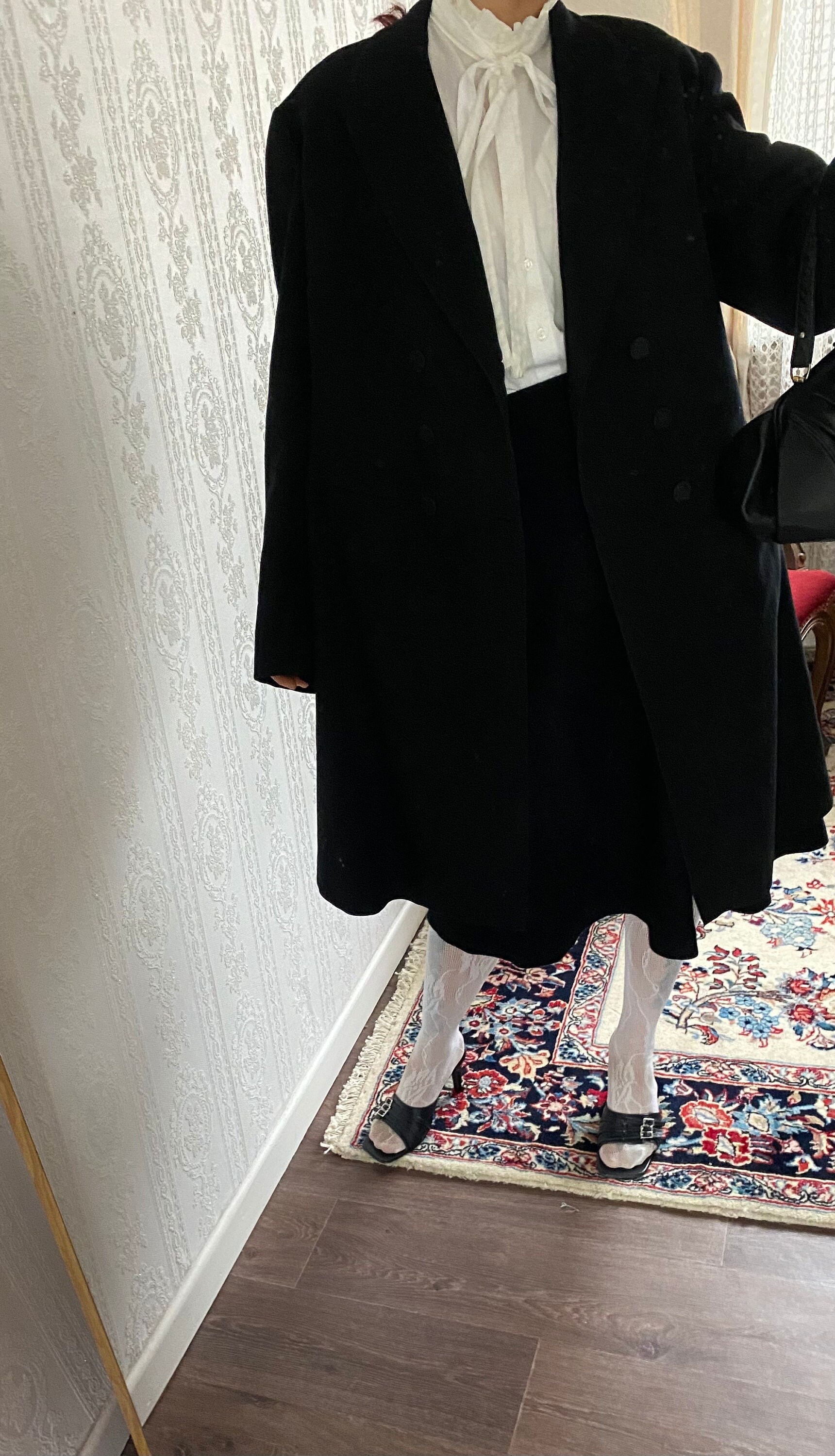 Vintage Black Wool Double Breasted Midi Coat/ Jacket/ M - L Vintage Black Wool Double Breasted Midi Coat/ Jacket/ M - L