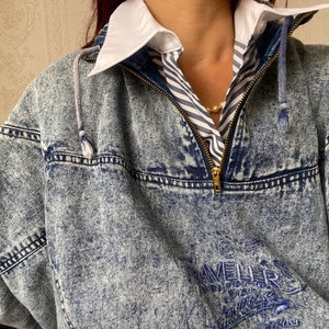 Vintage Unisex High Neck Acid Wash Oversized Denim Pullover / L 3XL Bild 6