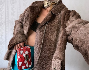 Vintage bruine jas van Perzisch lamsvlees/ M