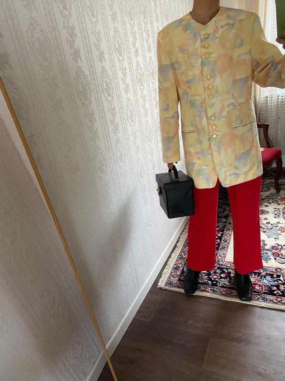 Vintage Yellow Crazy Pattern Collarless Jacket/ M - image 4