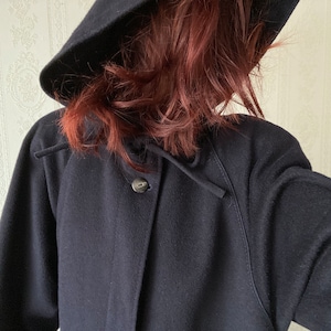 Vintage Navy Hooded Wool Coat/ L - XL