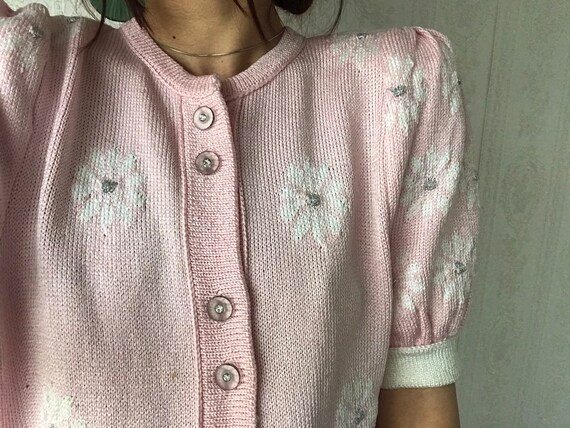Vintage Pink embroidered Floral puffed Short Sleev