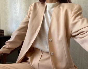 Vintage Wool blend high waisted Pant Suit/ tall M - L