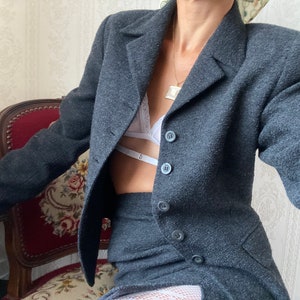 Vintage Grey Wool blend mini Skirt Suit/ XS - S