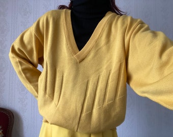 Vintage Gelbe Wollmischung Pullover / L - XL