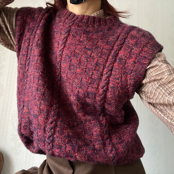 Vintage hand Knit Wool Vest/ L