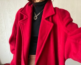 Manteau croisé vintage en laine rouge/ XL - XXL