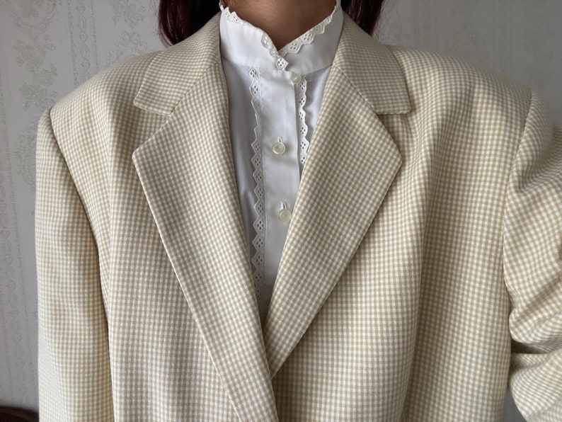 Vintage Beige Gingham High Waisted Pant Suit/ petite XXL image 5