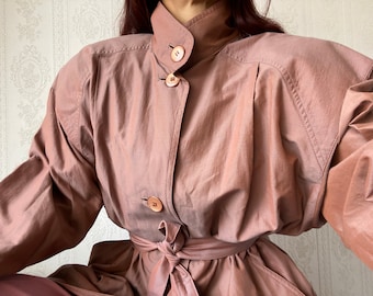 Vintage matte iridescent dusty Rose Cotton blend Trenchcoat/ S - M