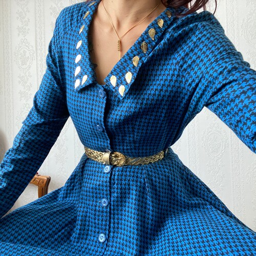 Vintage houndstooth Wool blend Dress/ voluptuous shops S - M