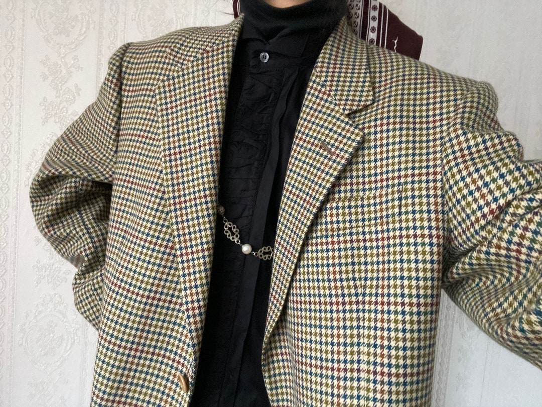 VTG Diario Women's Wool Blend Houndstooth Blazer, Brown Suede, Size 38 (US 6)