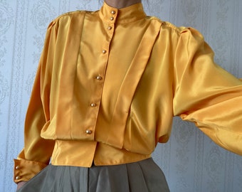 Vintage Canary Yellow High Neck Blouse/ M - L