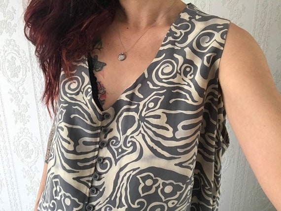 Vintage Grey Beige Abstract V Sleeveless Long pure