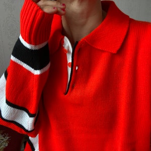 Suéter/Jersey/Sudadera de punto estilo polo unisex vintage, color rojo, tallas L a XL