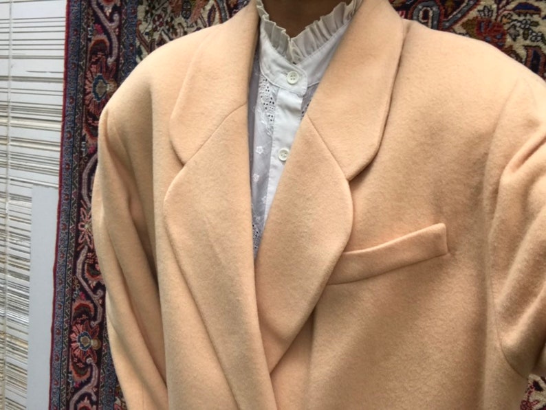 Vintage Wool Cashmere Blend Powder Apricot Coat Jacket M XL