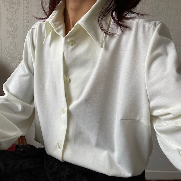 Vintage White long Sleeve Blouse/ Shirt/ L - XL