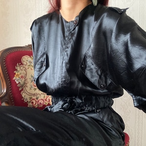 Vintage glossy Black Short Sleeve Romper/ Jumpsuit/ M