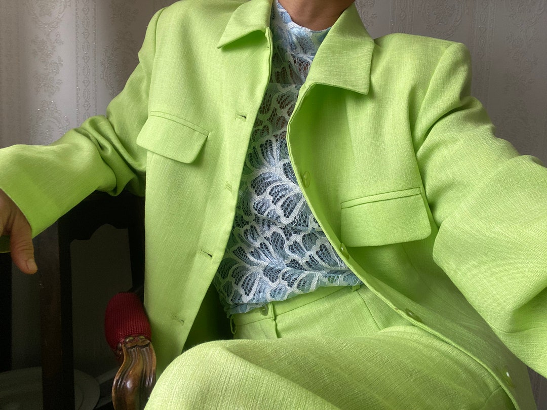 Vintage Lime Green Pant Suit/ L Etsy