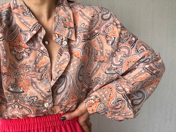 Vintage Silk Paisley Long Sleeve Blouse/ Top/ Shir