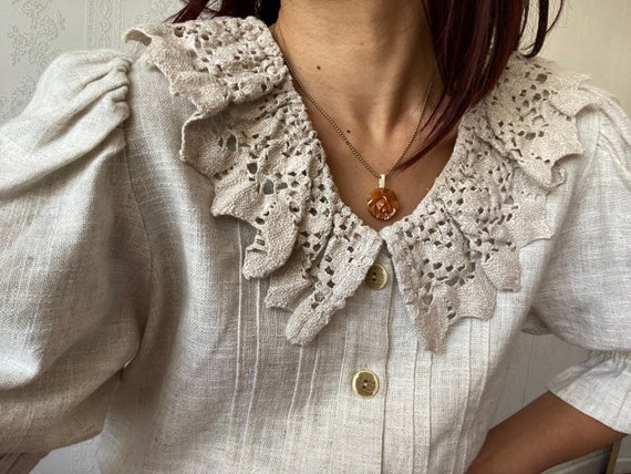 Vintage Cotton Linen blend folklore Blouse/ M - image 5