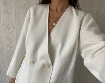 Vintage White double breasted Blazer/ M - petite L