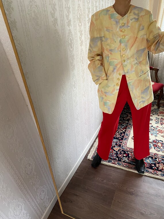Vintage Yellow Crazy Pattern Collarless Jacket/ M - image 3