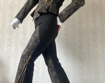Completo pantalone vintage a zampa d'elefante in misto cotone con stampa serpente/ S