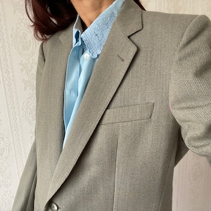 Giacca/Blazer/Giacca in lana a righe grigio chiaro unisex vintage / S - L